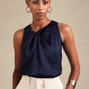 Banana Republic Satin Twist-Neck Top - Black XS